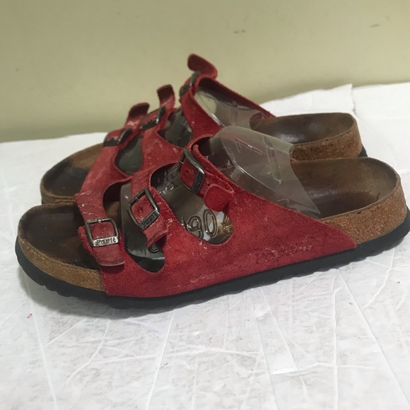 Birkenstock Papillio 3 Trap Buckle Suede Cork Eva Soles Red Sandals Slides Flats - Picture 2 of 16